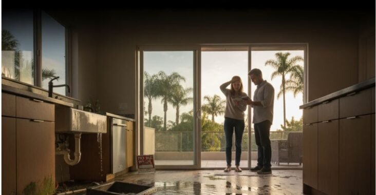 orange county ca soaked floor damage palm trees couple